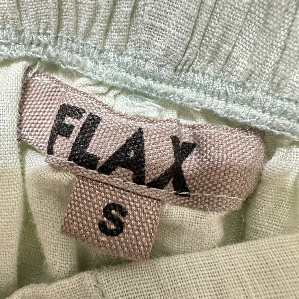 FLAX 100% Linen Wide Leg Pants Womens Small Mint Green Elastic Waist *Flaw